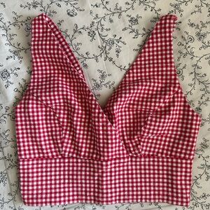 Brandy Melville Red Gingham V-Neck Crop Camisole